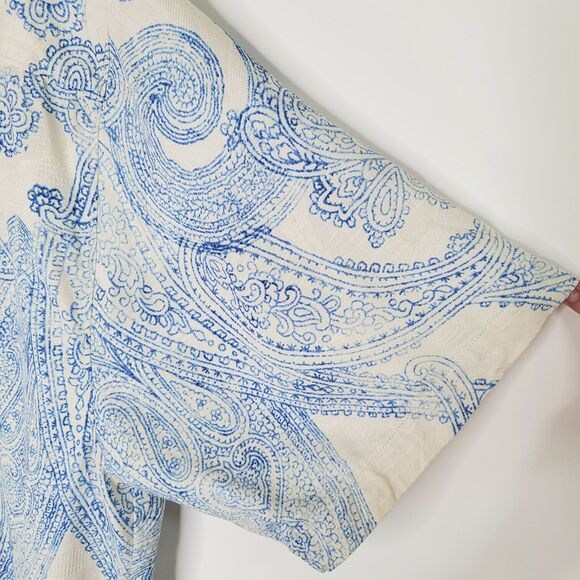 TOMMY BAHAMA Off-White Blue Button Up Size XL Paisley Print Embossed Silk - Picture 8 of 12
